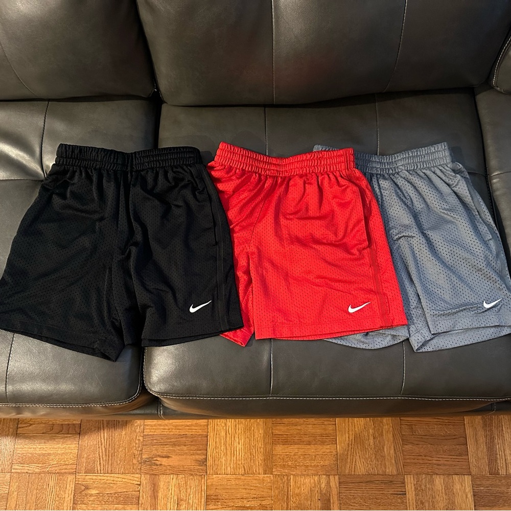 Nike Boys’ Dri Fit Mesh Shorts Size Small Lot of 3 Black, Red, and Grey